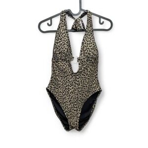 Michael Kors Leopard Animal Print Halter One Piece Swimsuit Women 8 Beach Summer
